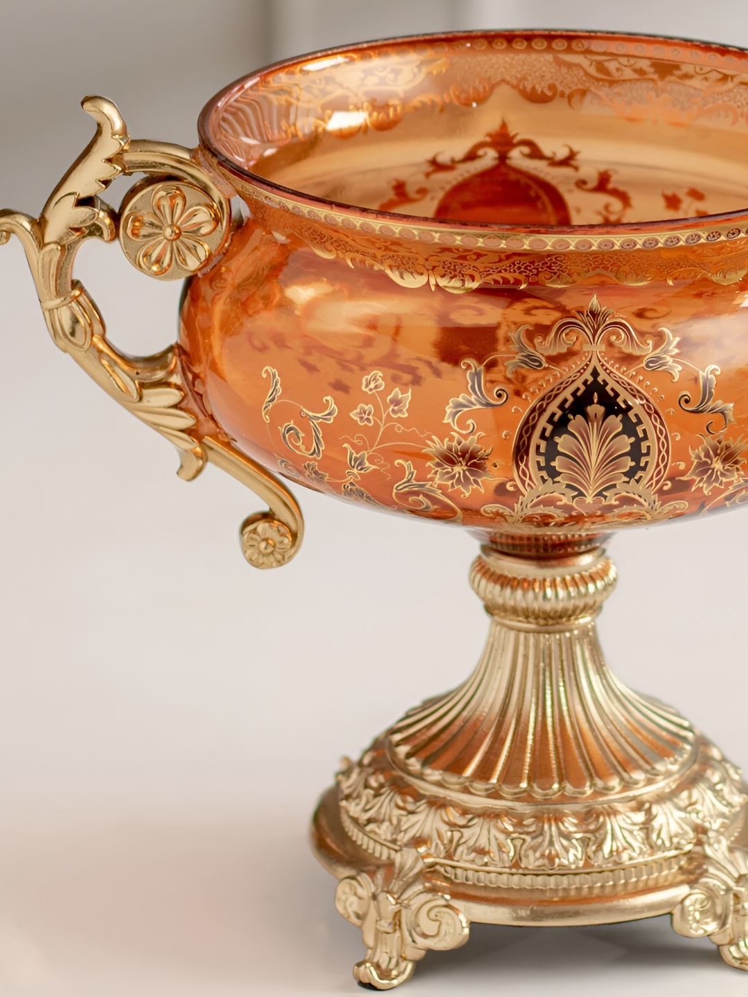 

THEDECORKART Orange & Gold Toned Printed Glass Curio Showpiece