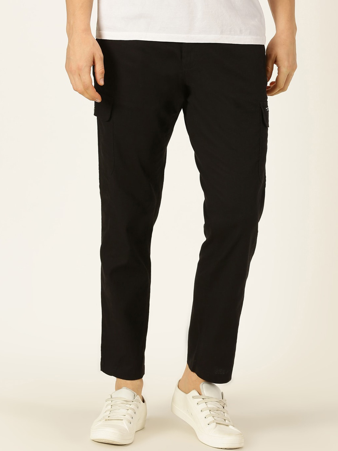 

Thomas Scott Men Smart Slim Fit Linen Cotton Cargos Trousers, Black