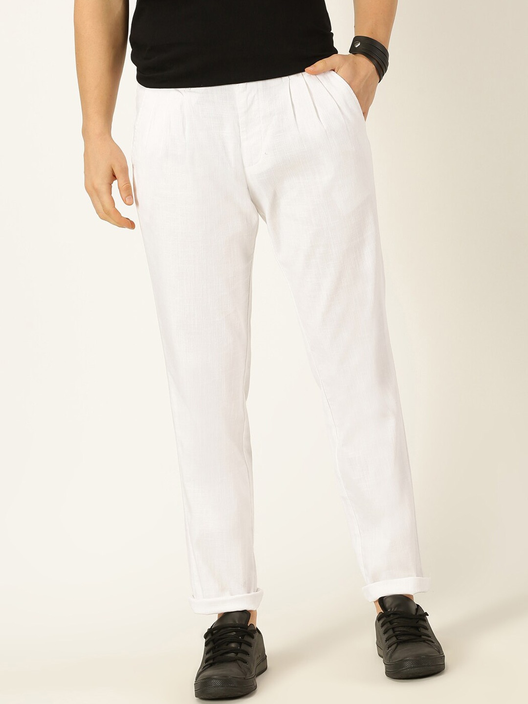

Thomas Scott Men Smart Pleated Linen Cotton Chinos Trousers, White