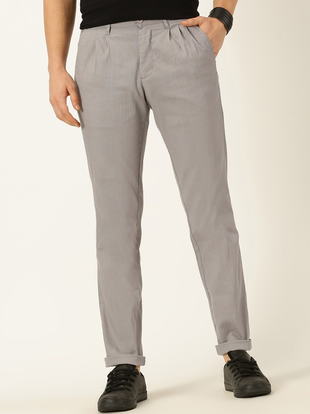 

Thomas Scott Men Smart Linen Cotton Pleated Chino Trouser, Grey