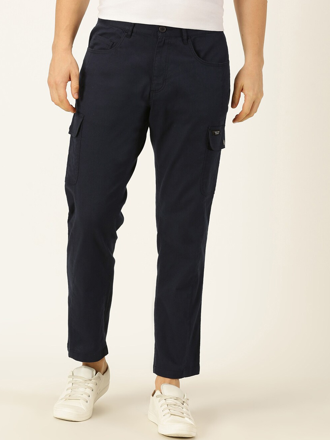 

Thomas Scott Men Smart Slim Fit Linen Cotton Cargos Trousers, Navy blue