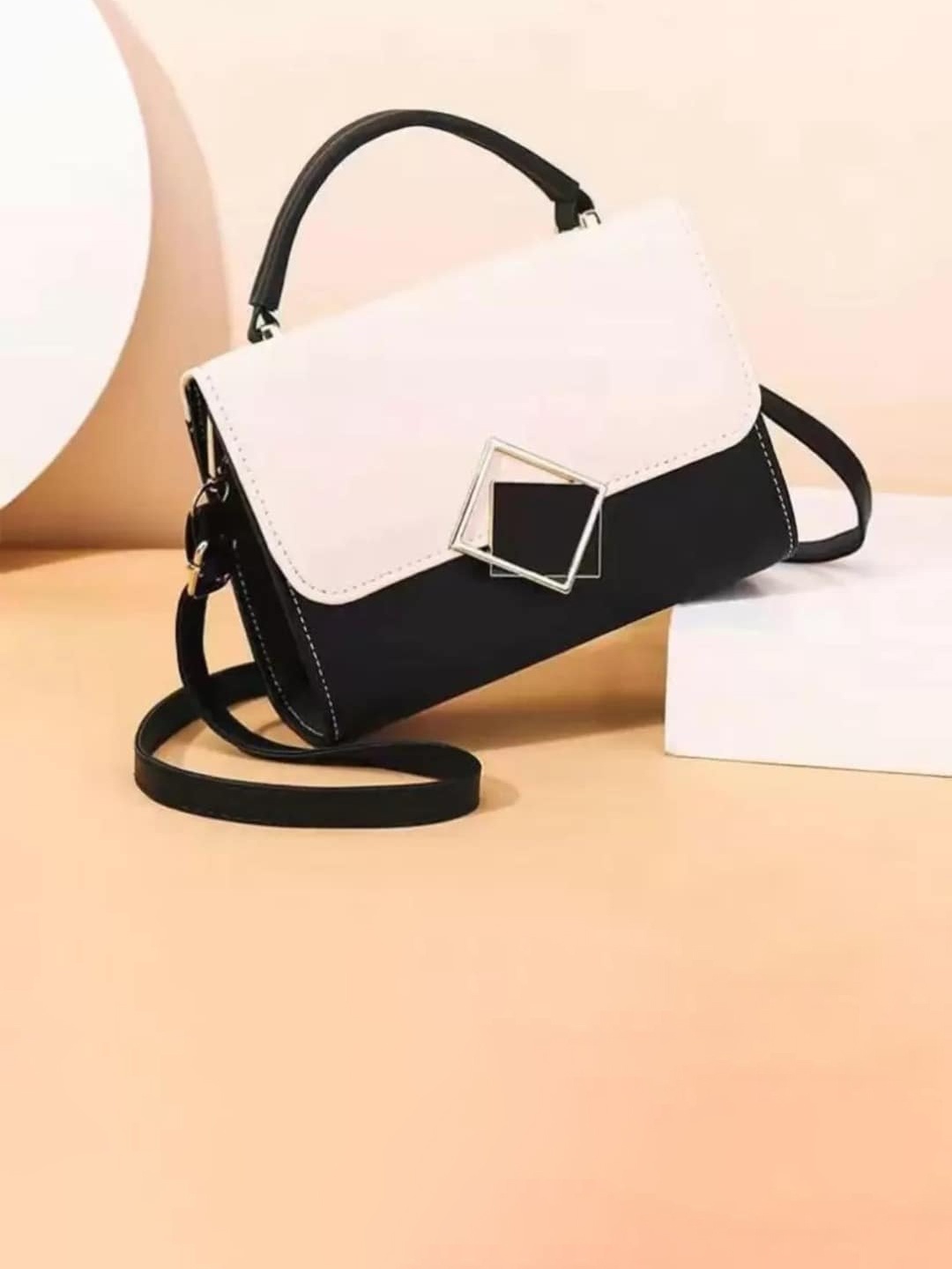 

LIKAA Colourblocked Leather Structured Handheld Bag, White