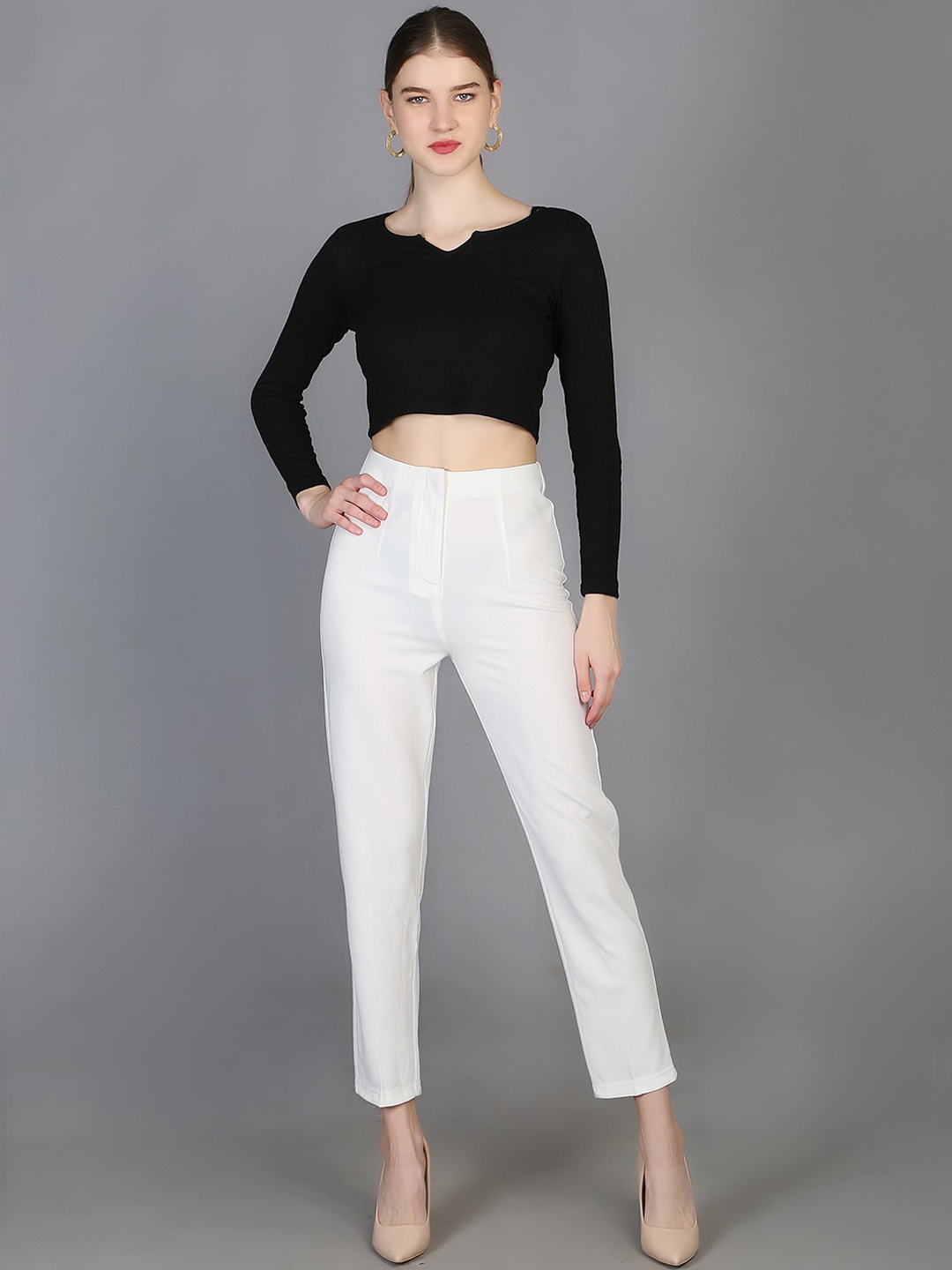 

Orchid Blues Women Tapered Fit High-Rise Trousers, White