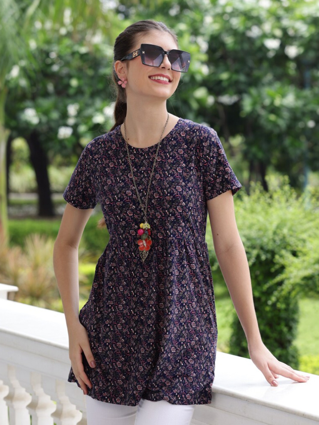 

TITTLI Printed Short Sleeves Round Neck Top, Blue