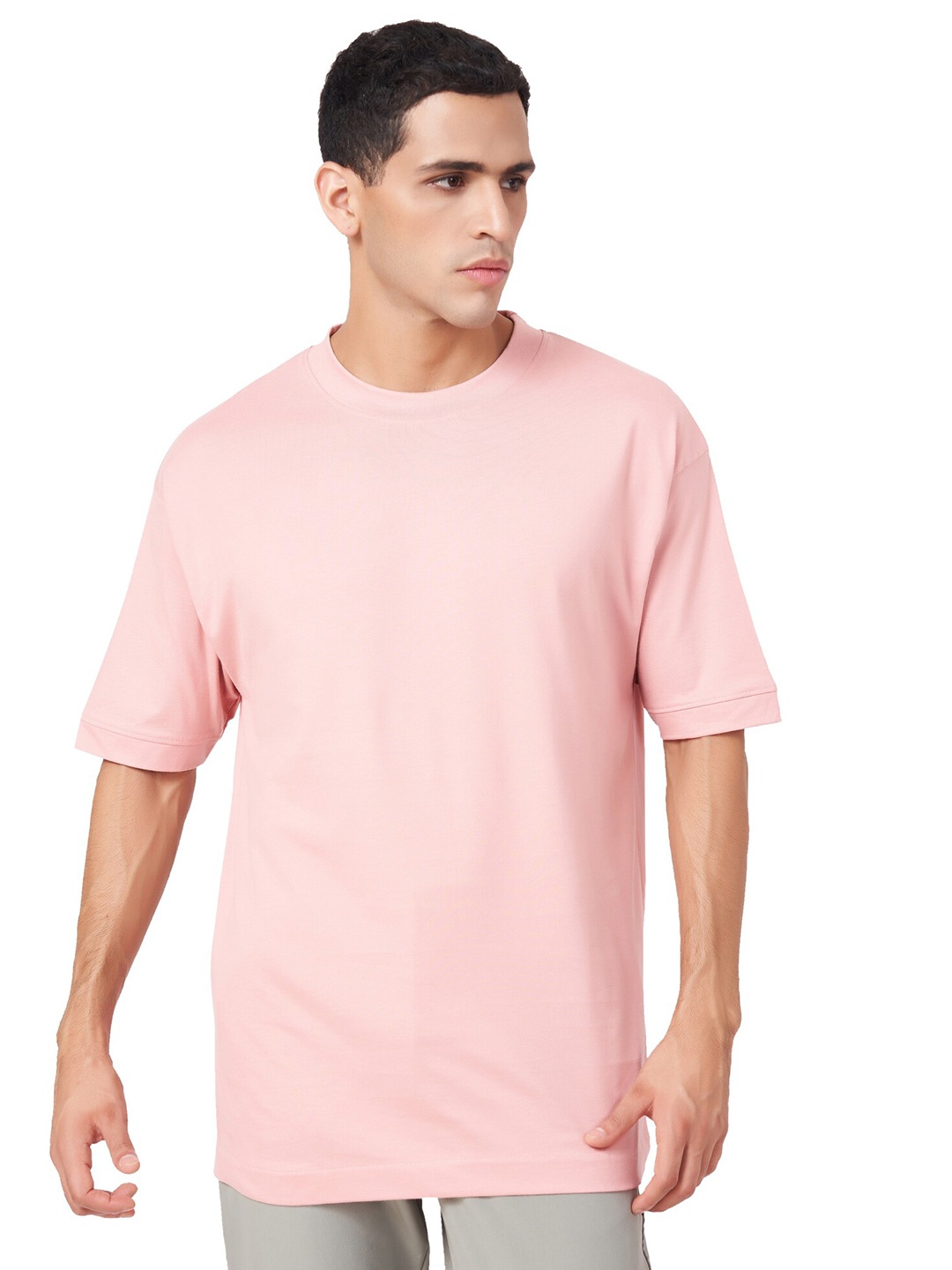 

ZU Round Neck Pure Cotton Oversized T-shirt, Pink