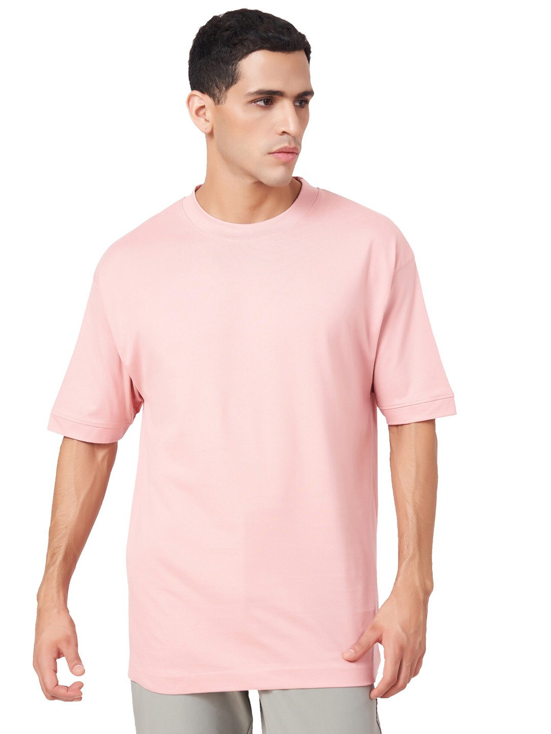 

ZU Typography Printed Round Neck Half Sleeve Cotton Oversized T-shirt, Pink