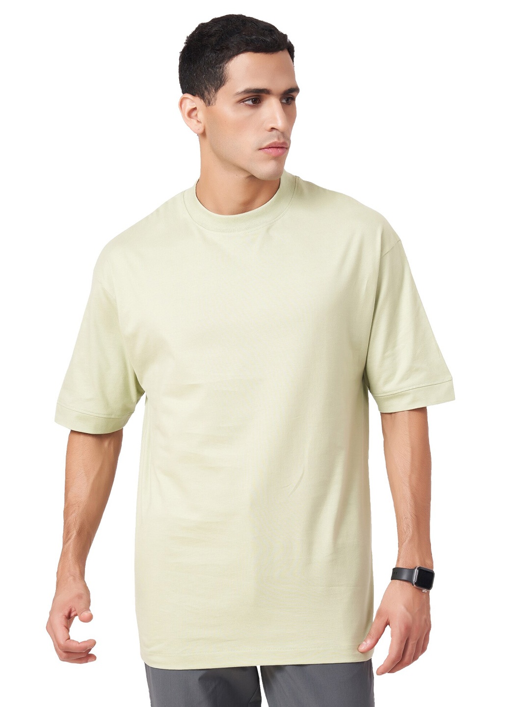 

ZU Round Neck Half Sleeve Cotton Oversized T-shirt, Green