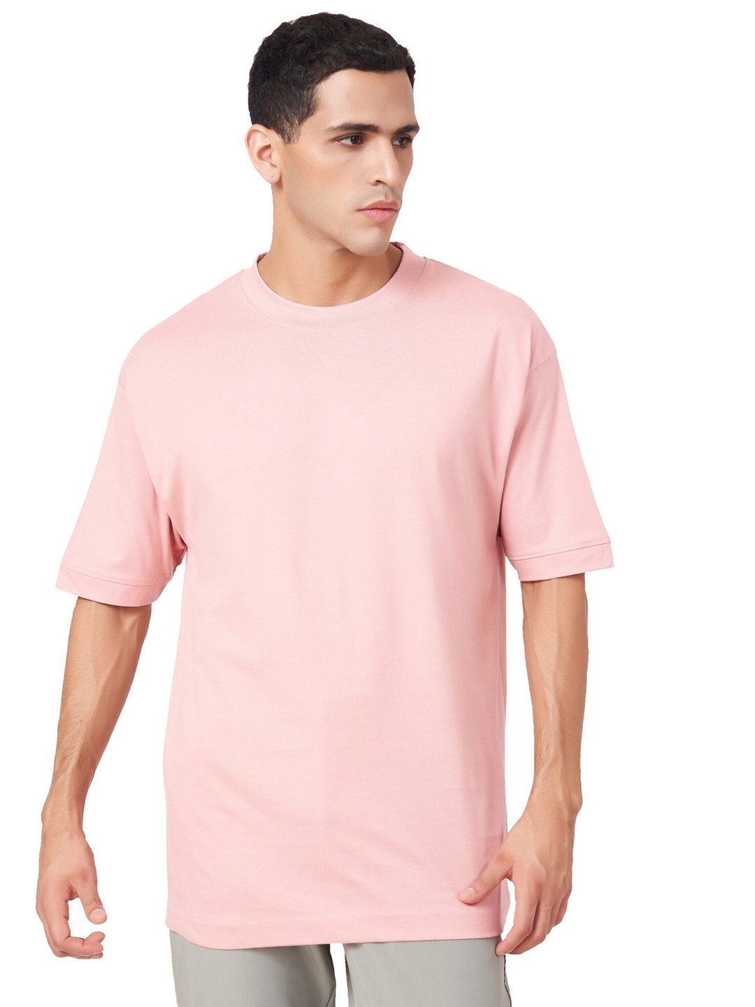 

ZU Round Neck Oversized Pure Cotton T-shirt, Pink