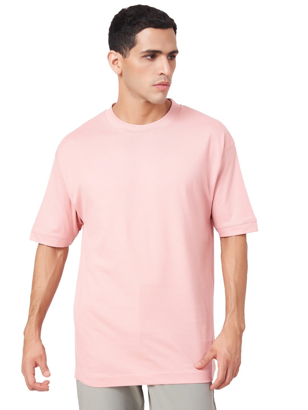 

ZU Round Neck Oversized Pure Cotton T-shirt, Pink
