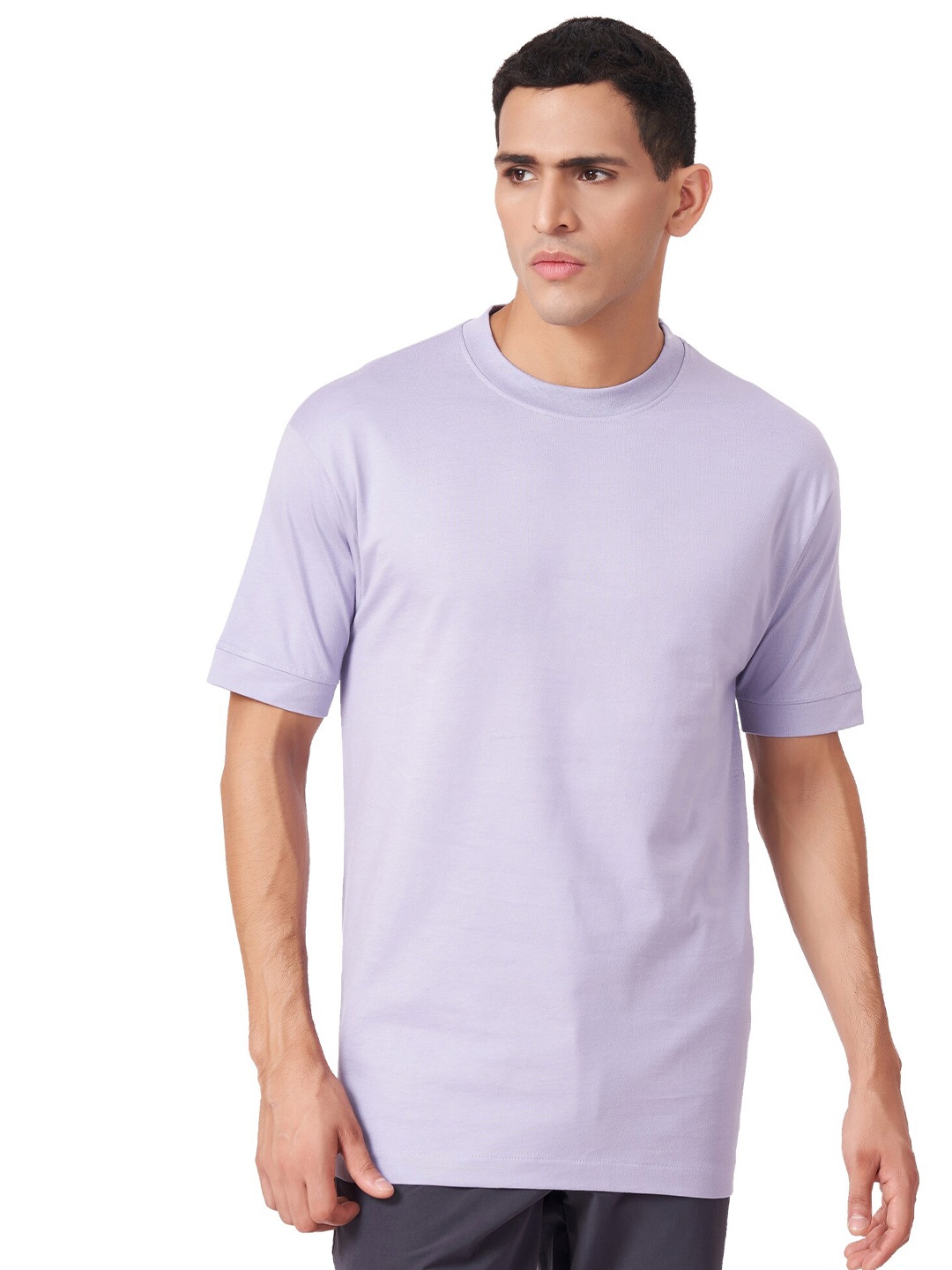 

ZU Round Neck Drop-Shoulder Sleeves Pure Cotton Oversized T-shirt, Lavender