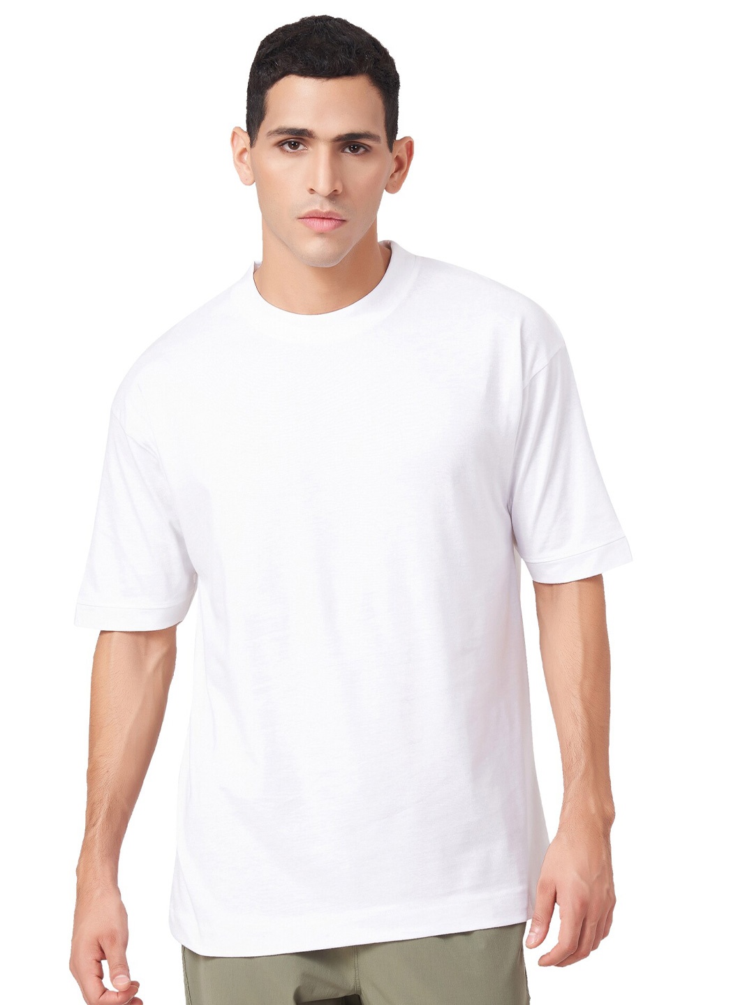 

ZU Round Neck Drop-Shoulder Sleeves Pure Cotton Oversized T-shirt, White