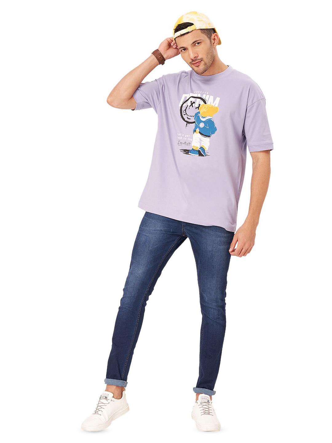 

ZU Graphic Printed Oversized Cotton T-shirt, Lavender