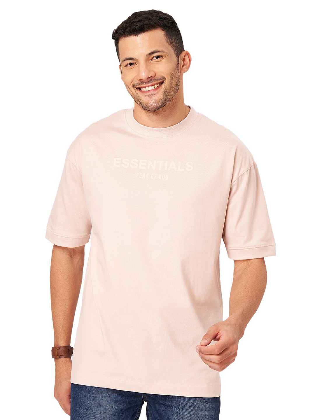 

ZU Round Neck Oversized Pure Cotton T-shirt, Beige