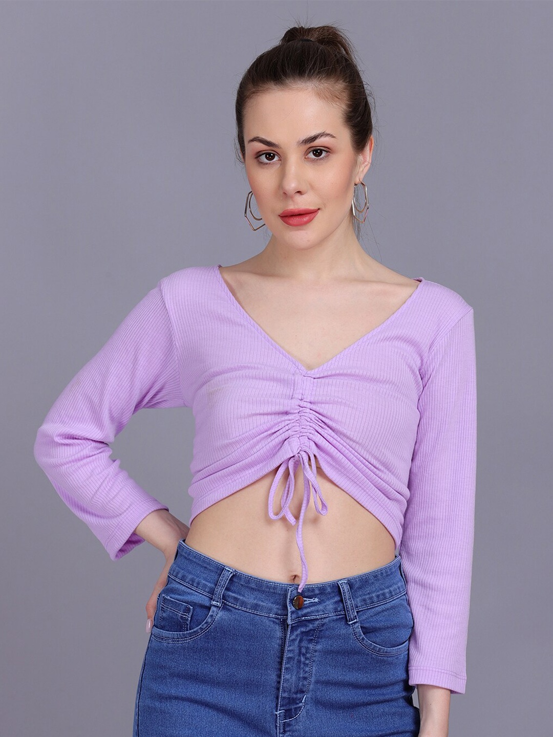

BAESD Girls Cotton V-Neck Fitted Crop Top, Lavender