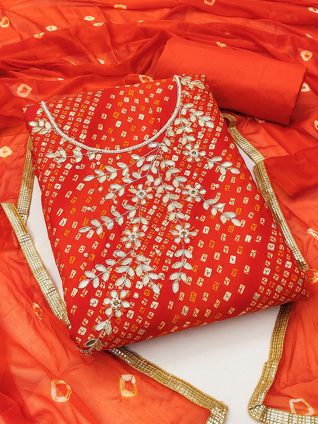 

KALINI Printed Unstitched Dress Material, Orange