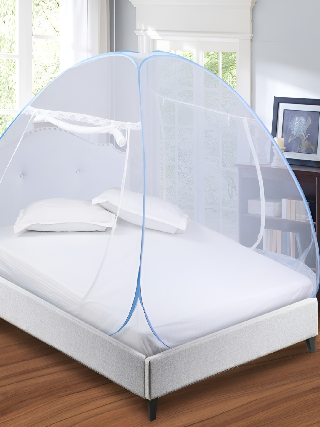 

ROYALE HI DESIGN White Foldable King Queen Tent Mosquito Net With Free Saviours & Bag
