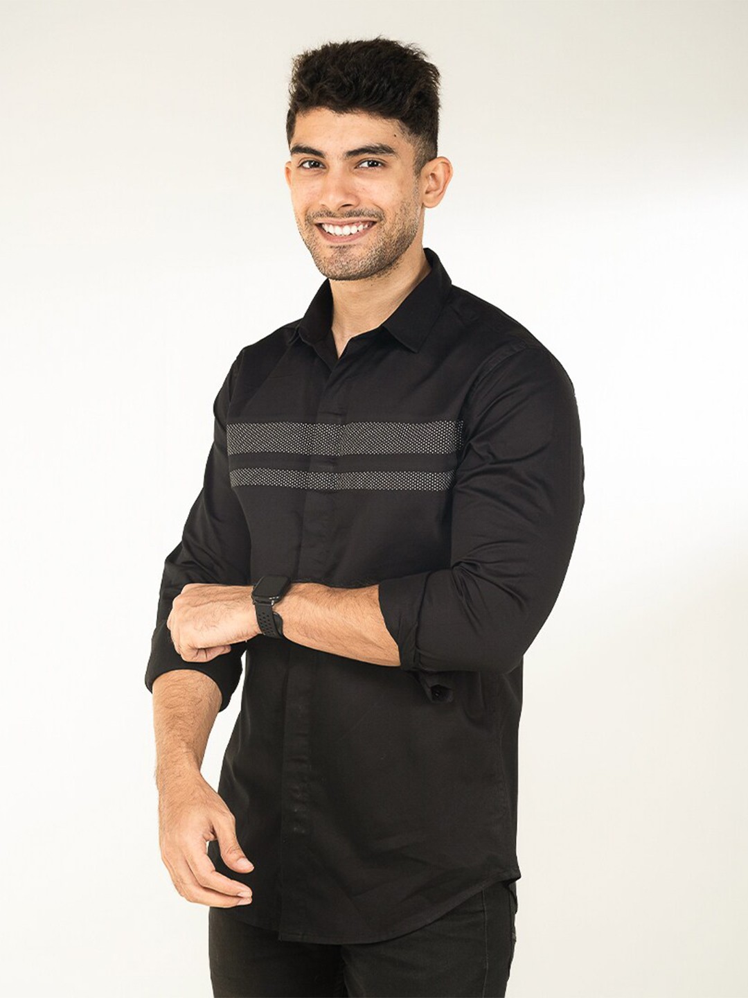 

The Bleu Label Classic Slim Fit Opaque Cotton Casual Shirt, Black