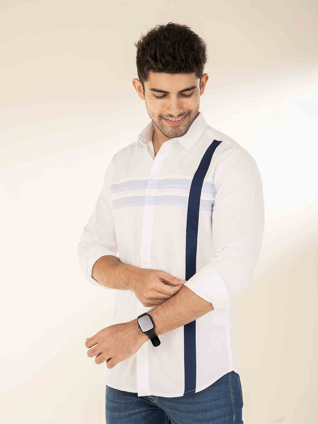 

The Bleu Label Classic Slim Fit Opaque Cotton Casual Shirt, White