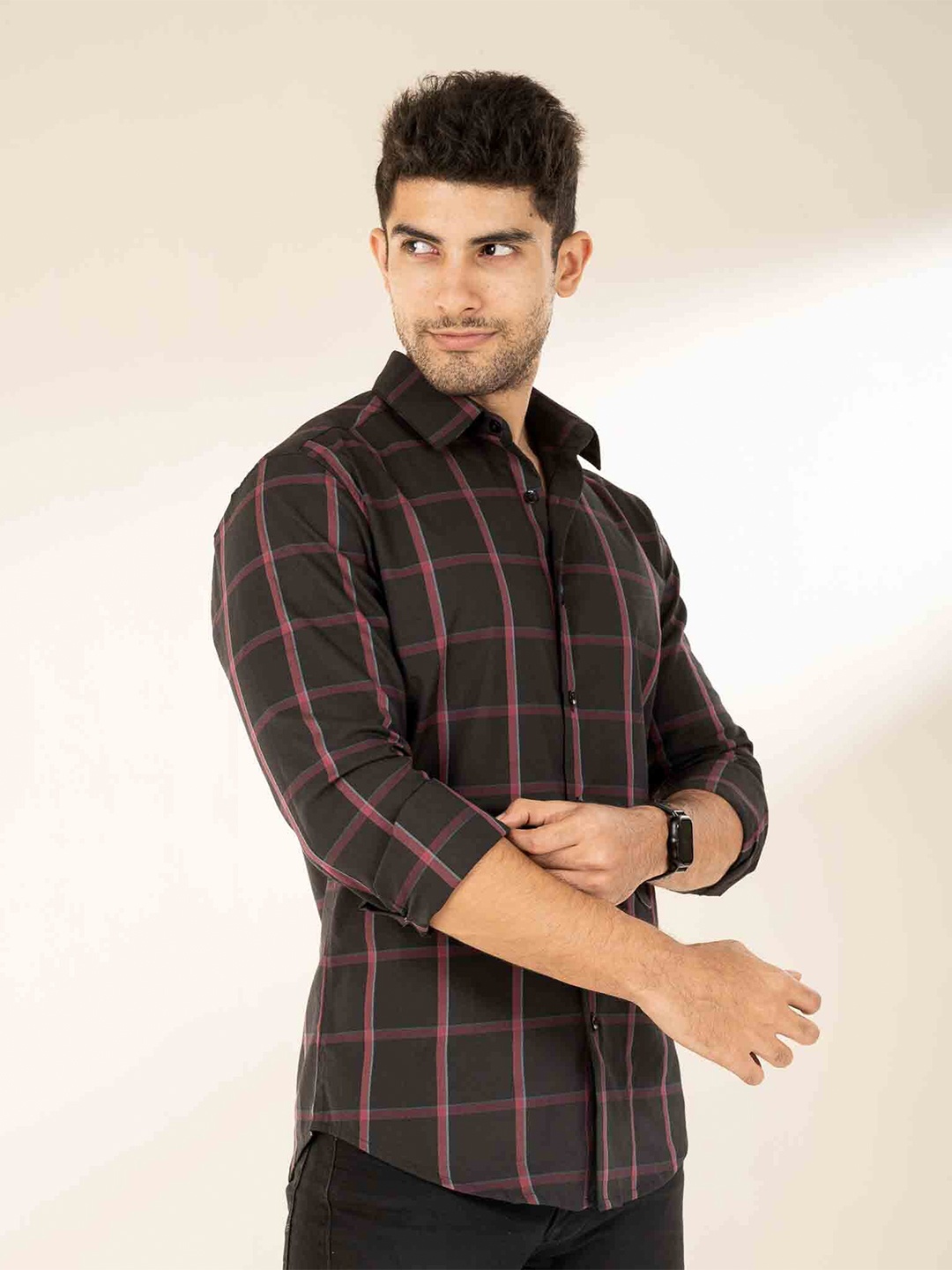 

The Bleu Label Classic Slim Fit Tartan Checks Opaque Cotton Casual Shirt, Black