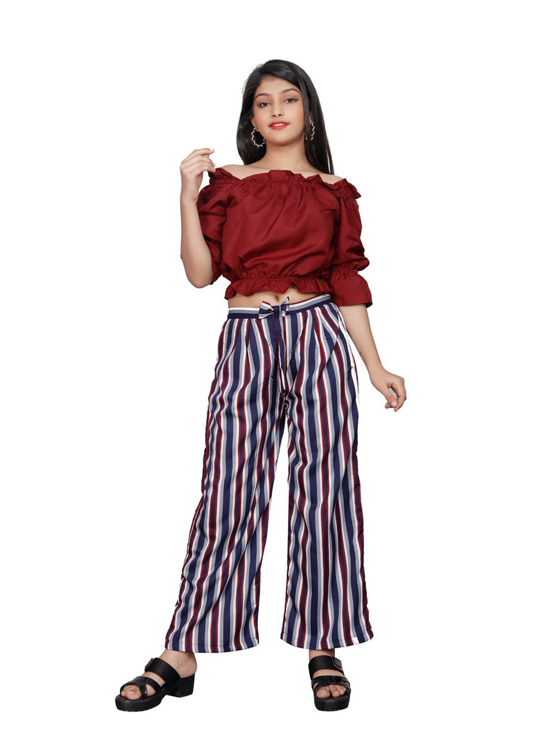 

BAESD Girls Off-Shoulder Crop Top With Palazzo, Maroon