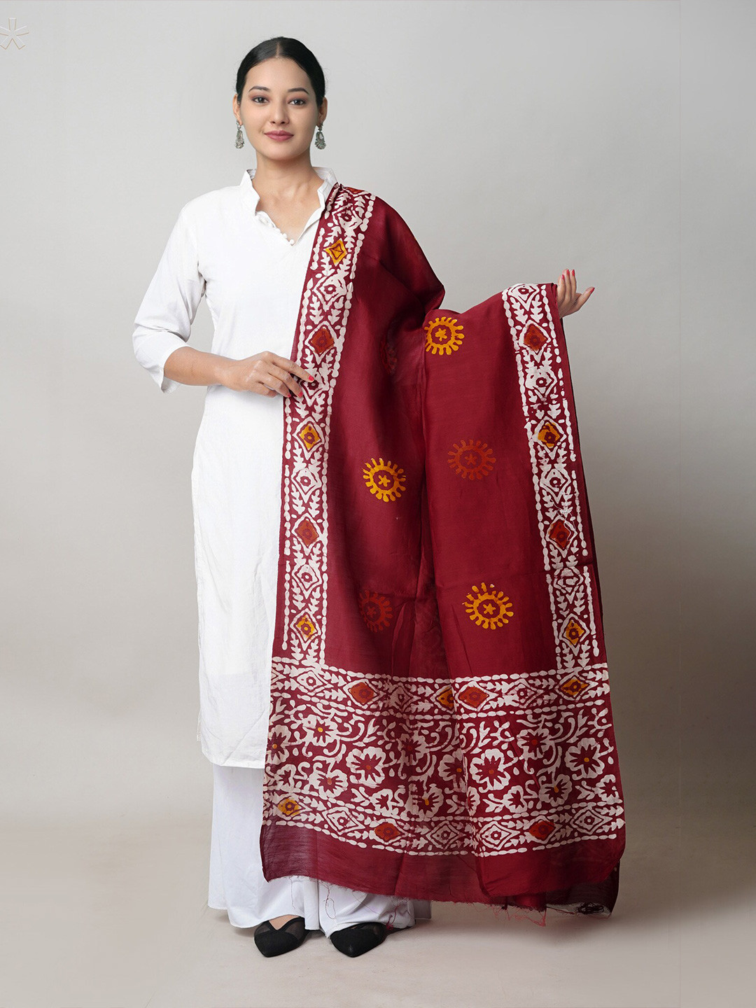 

Unnati Silks Ethnic Motifs Printed Cotton Silk Block Print Dupatta, Red
