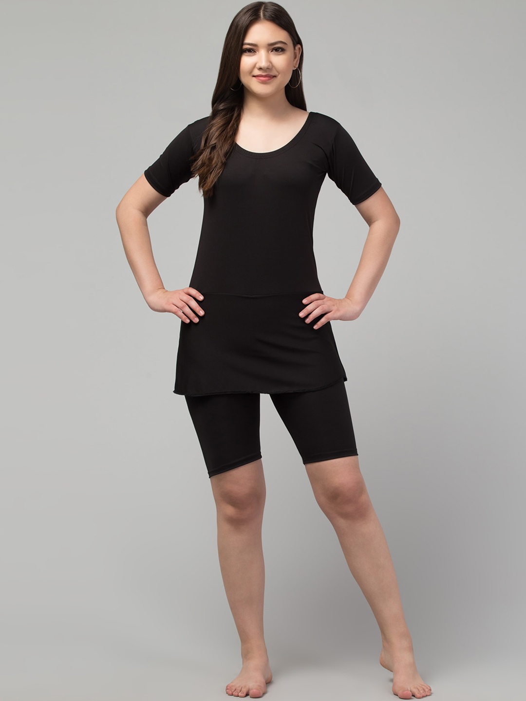 

BRACHY Rapid-Dry Round Neck Swim Legsuit, Black