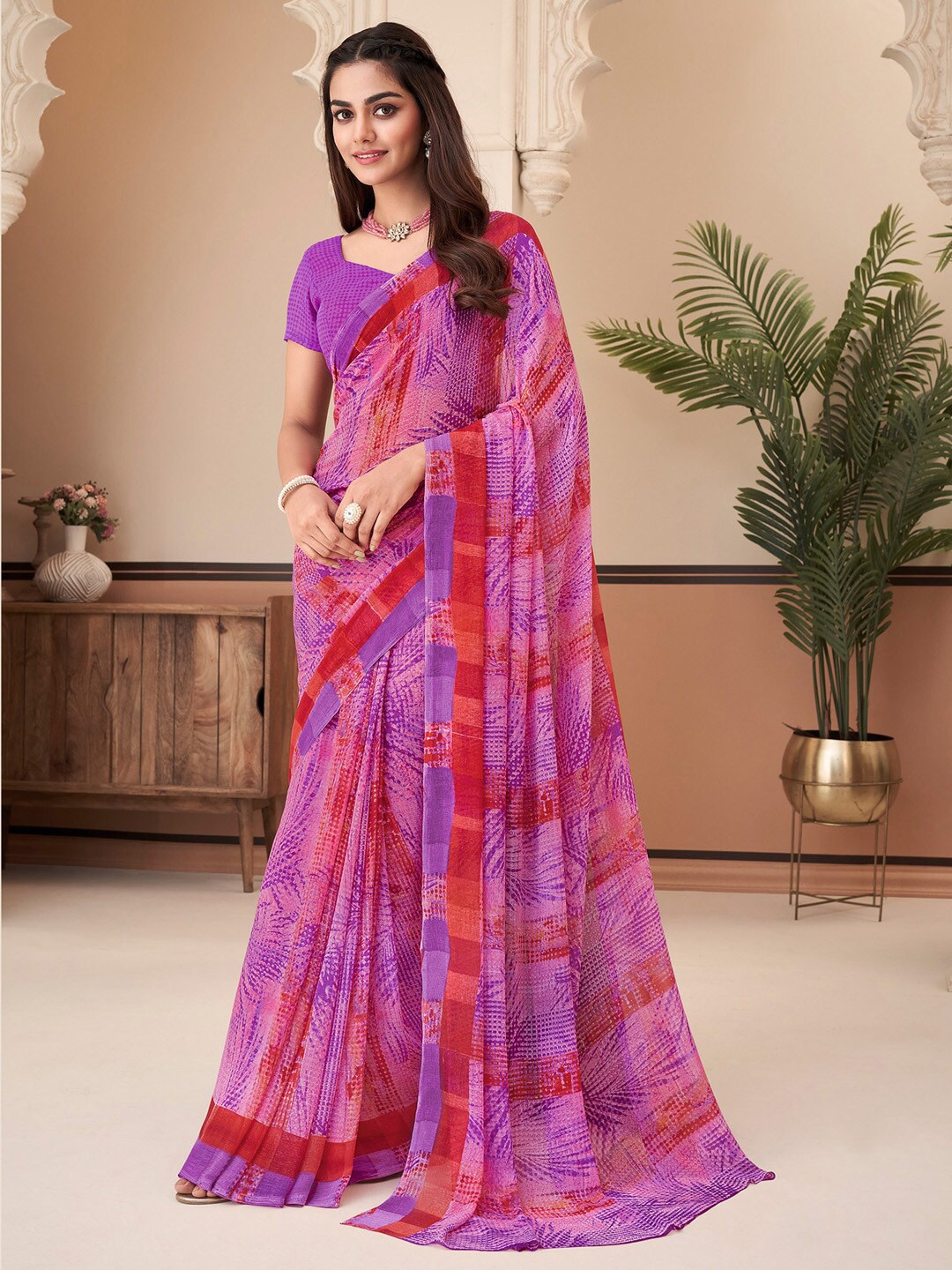 

Anouk Abstract Printed Pure Georgette Dabu Saree, Pink