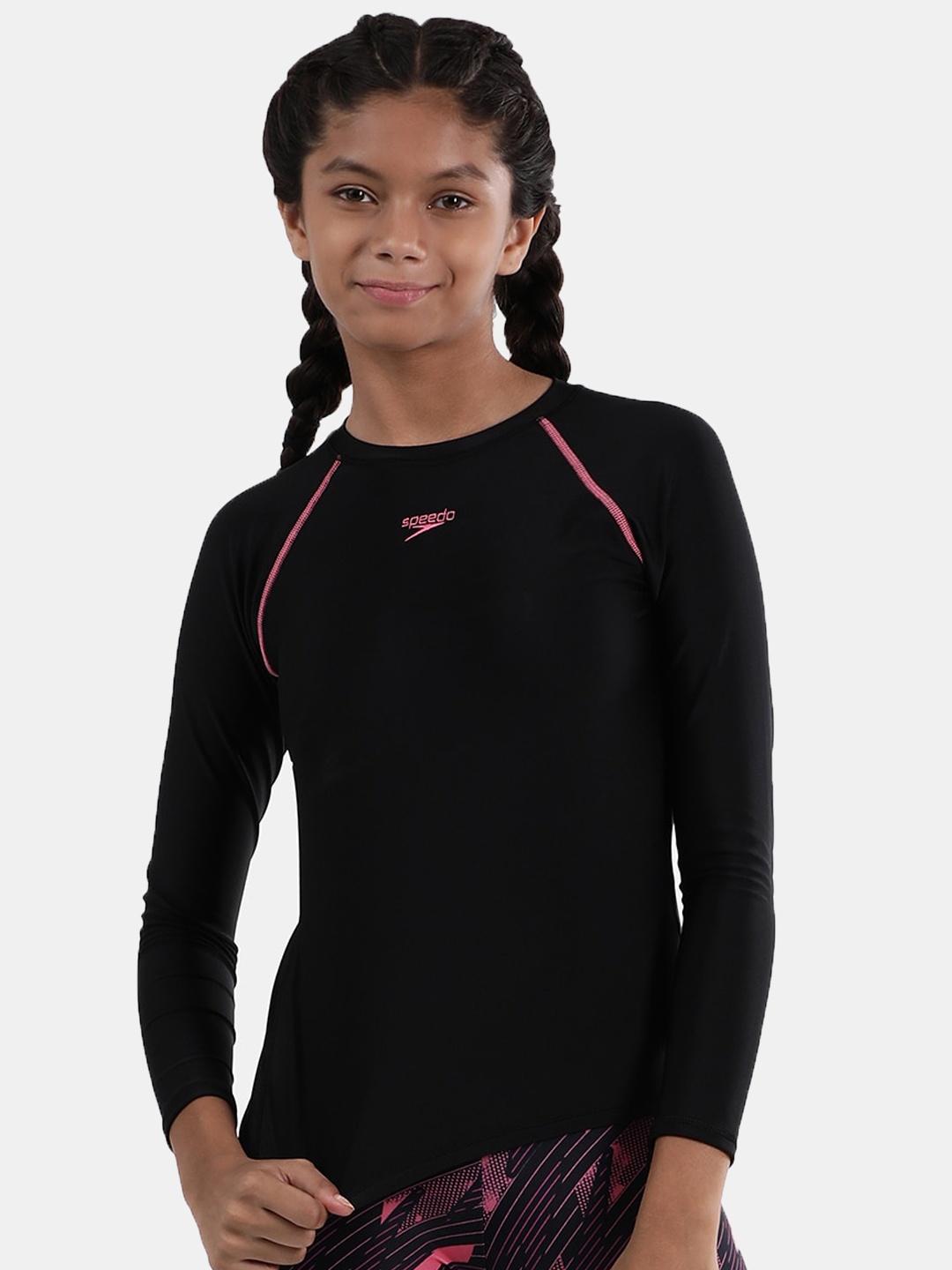 

Speedo Girls Long Sleeves Swim Top, Black