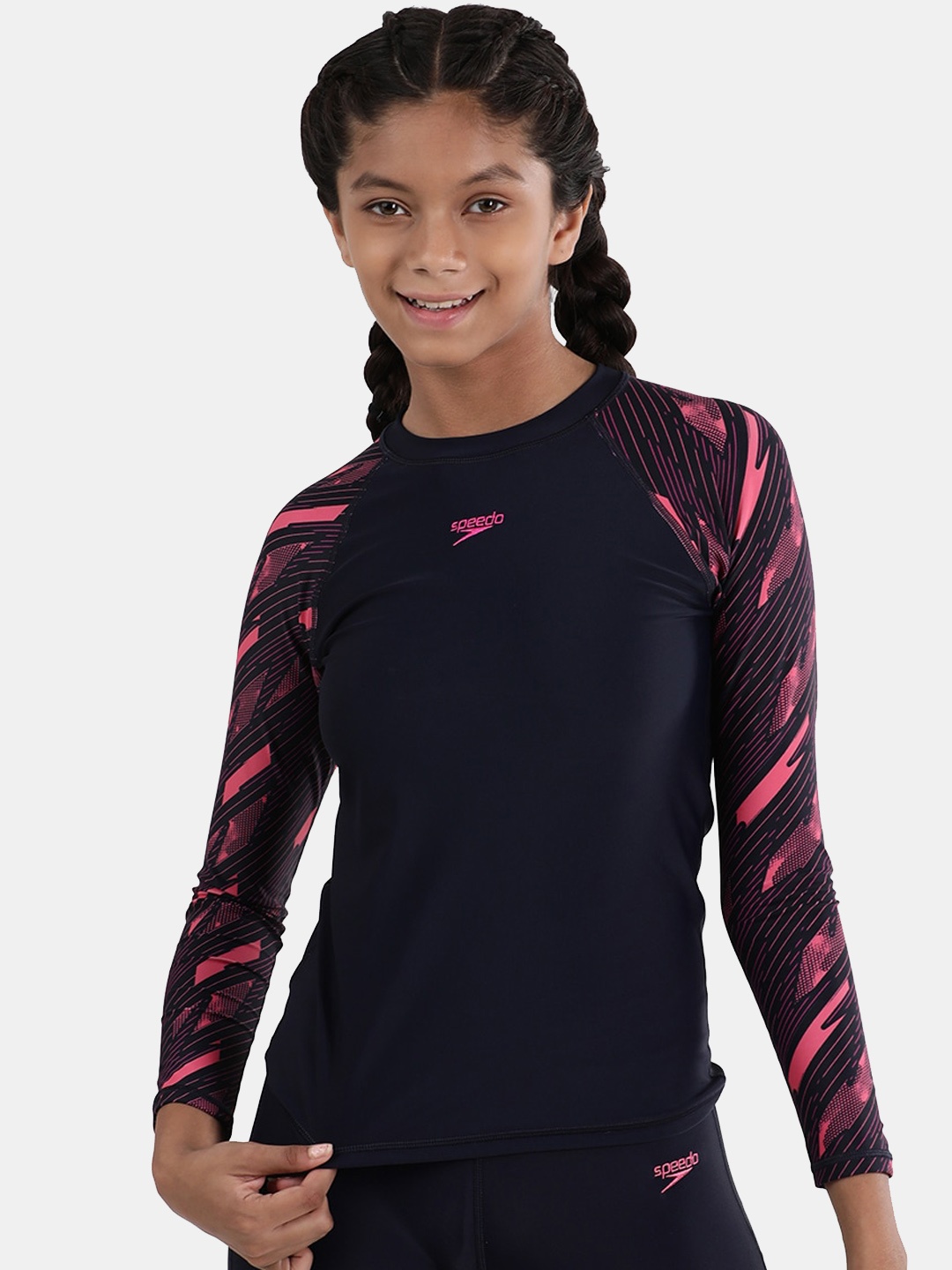 

Speedo Girls Long Sleeves Swim Top, Navy blue