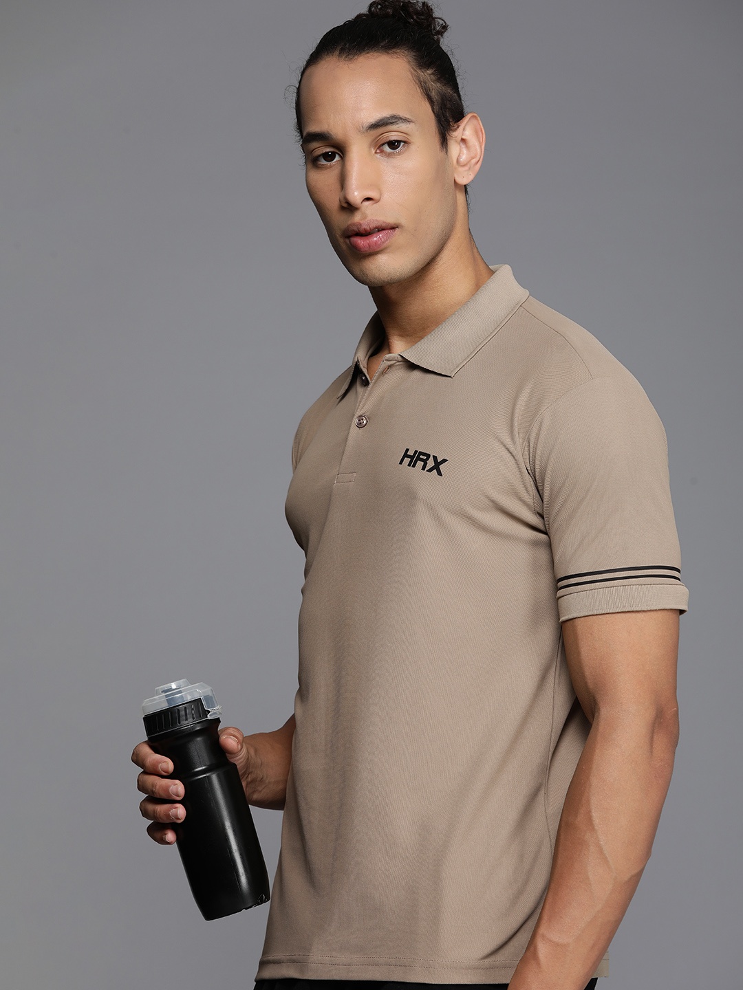 

HRX by Hrithik Roshan Men Brand Logo Printed Polo Collar Rapid-Dry T-shirt, Beige