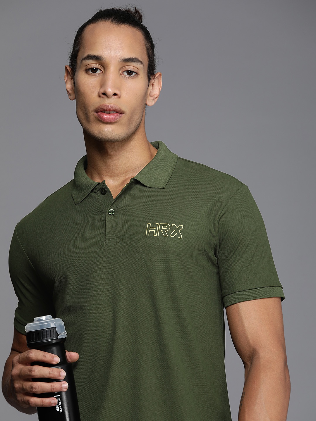 

HRX by Hrithik Roshan Men Brand Logo Printed Polo Collar Rapid-Dry T-shirt, Olive