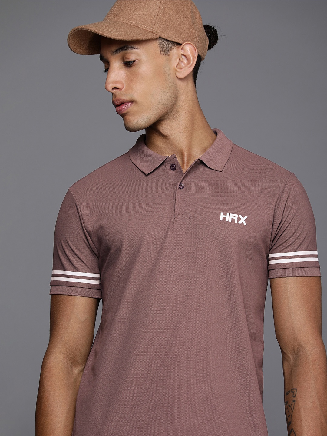 

HRX by Hrithik Roshan Men Striped Polo Collar T-shirt, Maroon