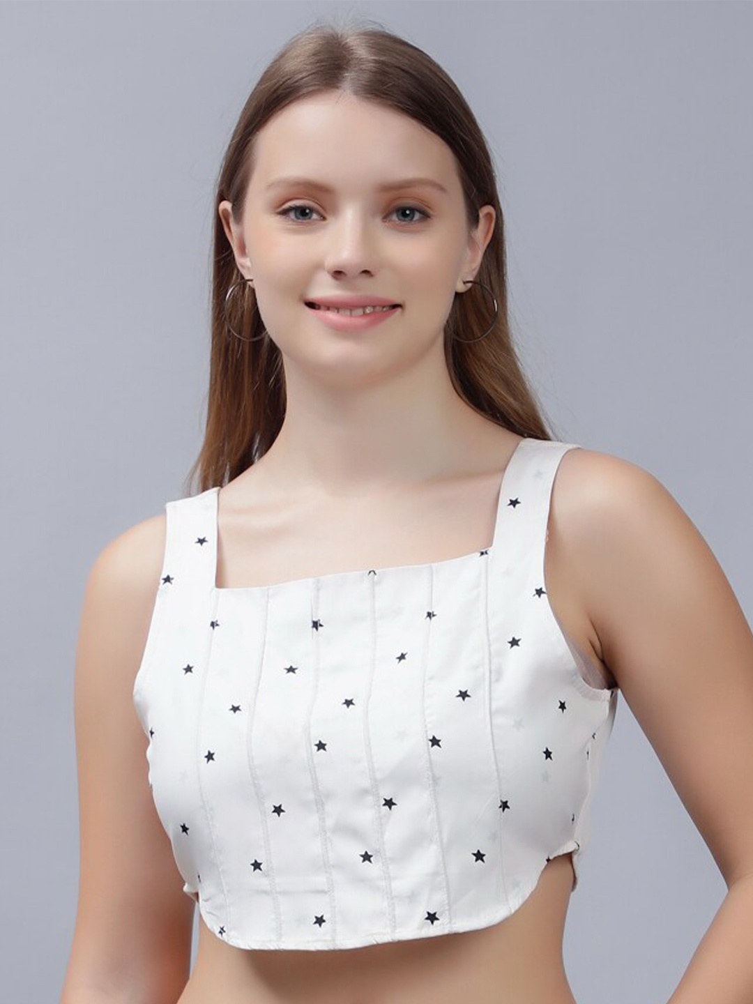

ENTELLUS Printed Shoulder Strap Cotton Crop Top, White