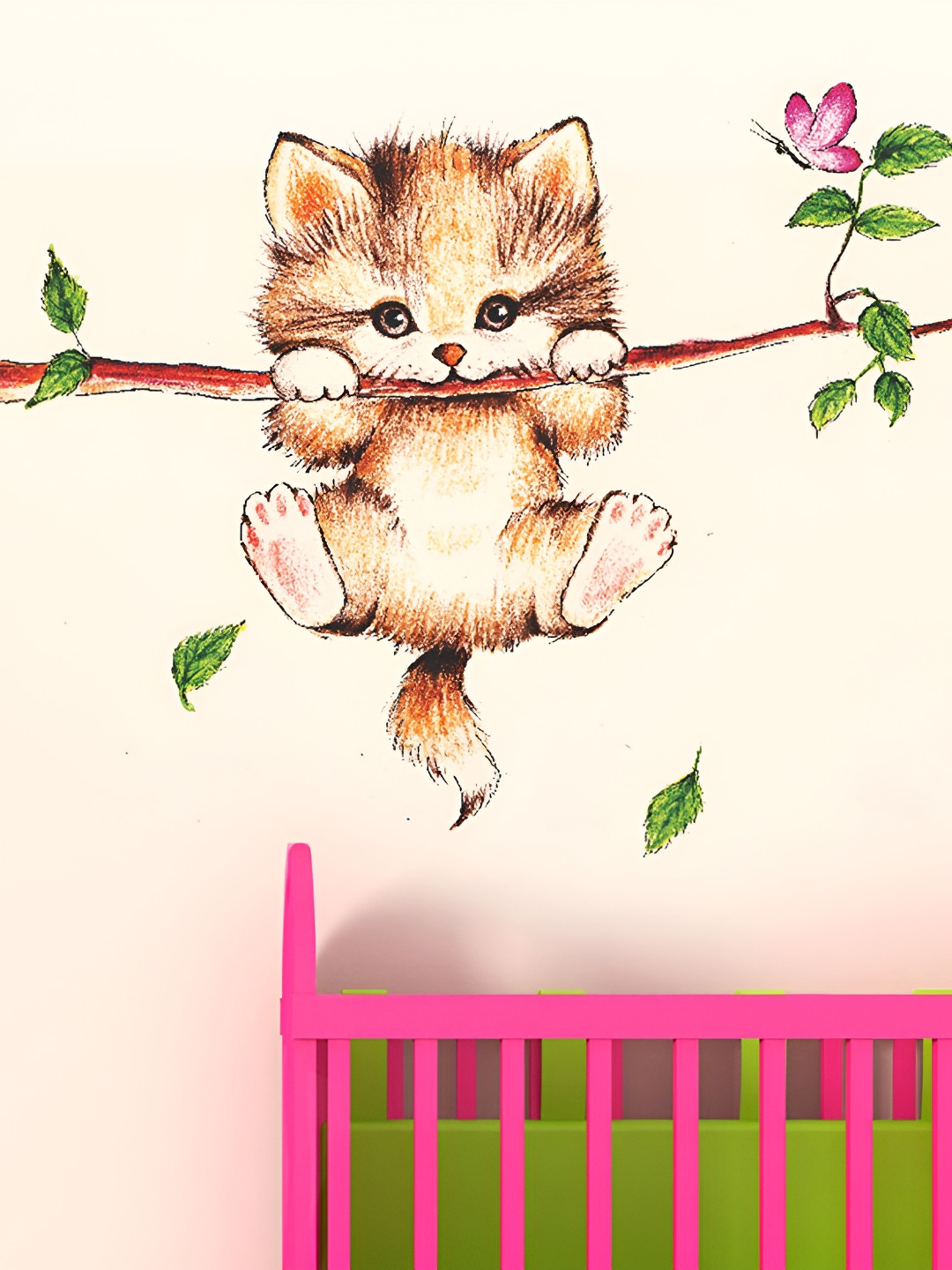 

Aquire Brown & Peach Cartoon Characters Little Catty On Branch Self Adhesive Wall Sticker