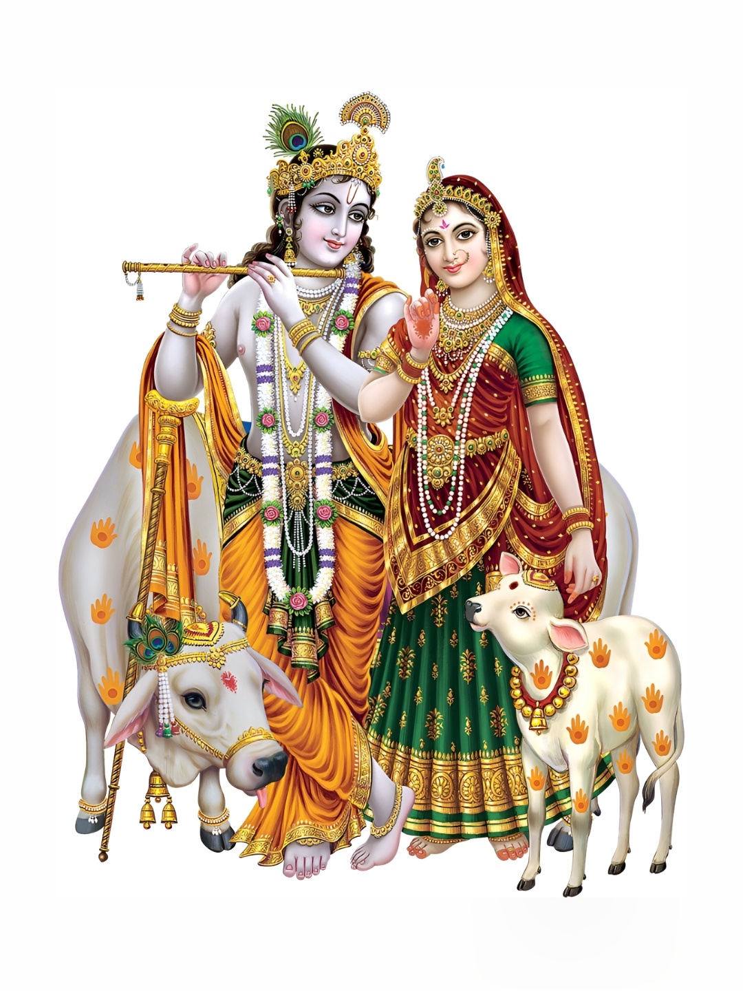 

Aquire Red Yellow Modern Art Cow With Radha Krishna Self Adhesive Sticker