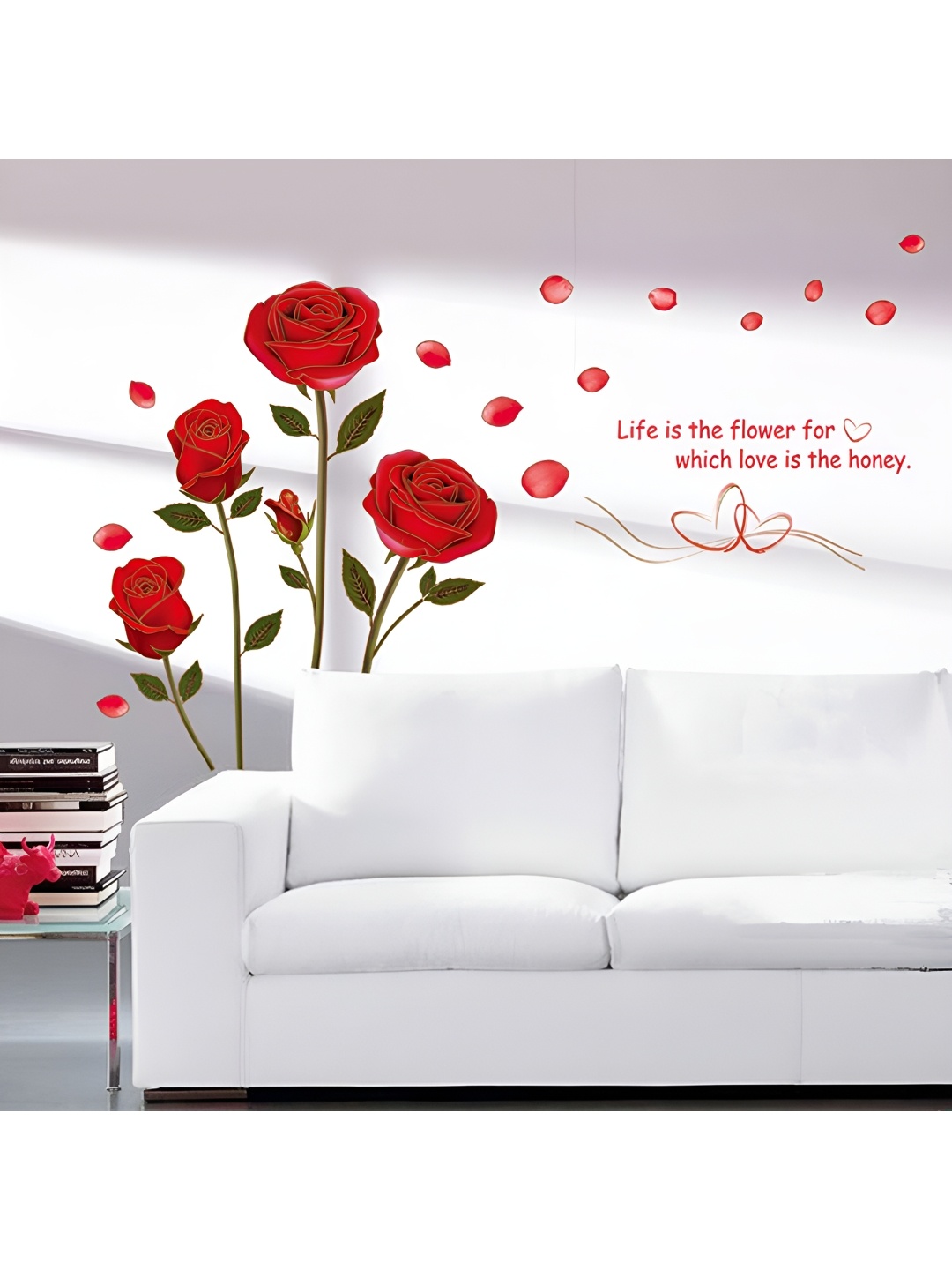 

Aquire Red & Green Floral And Botanical Rose Flowers Self Adhesive Wall Sticker