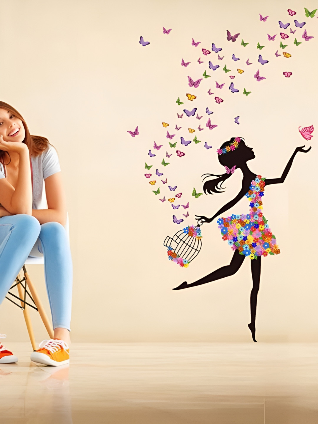 

Aquire Pink & Blue Modern Art Butterfly Self Adhesive Sticker