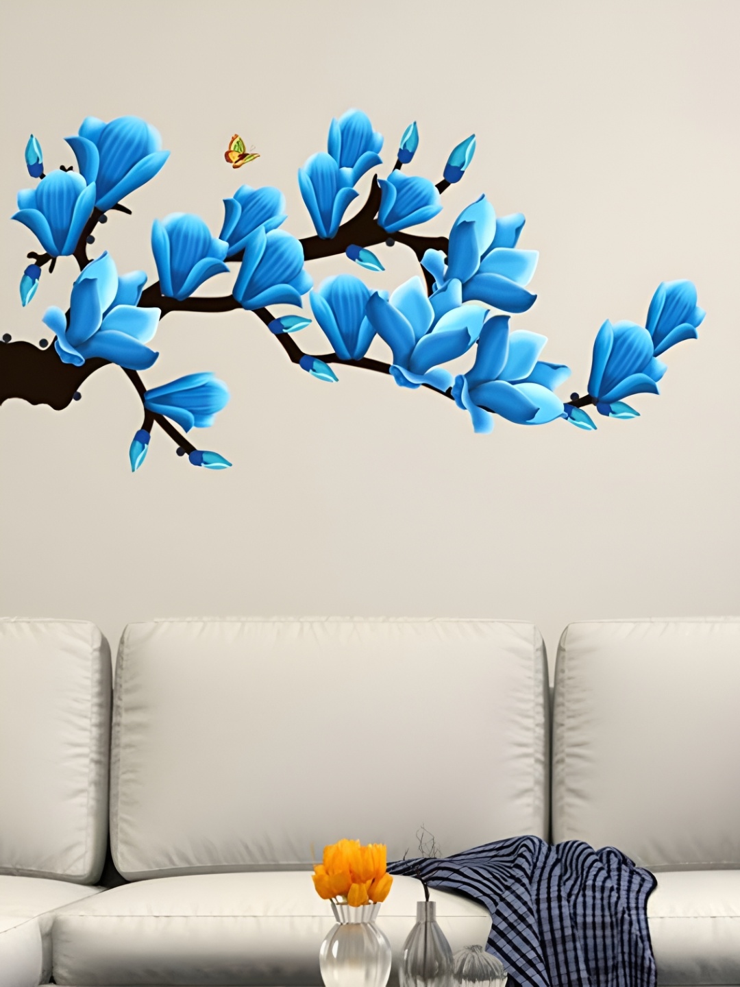 

Aquire Blue Modern Art Floral Self Adhesive Wall Sticker