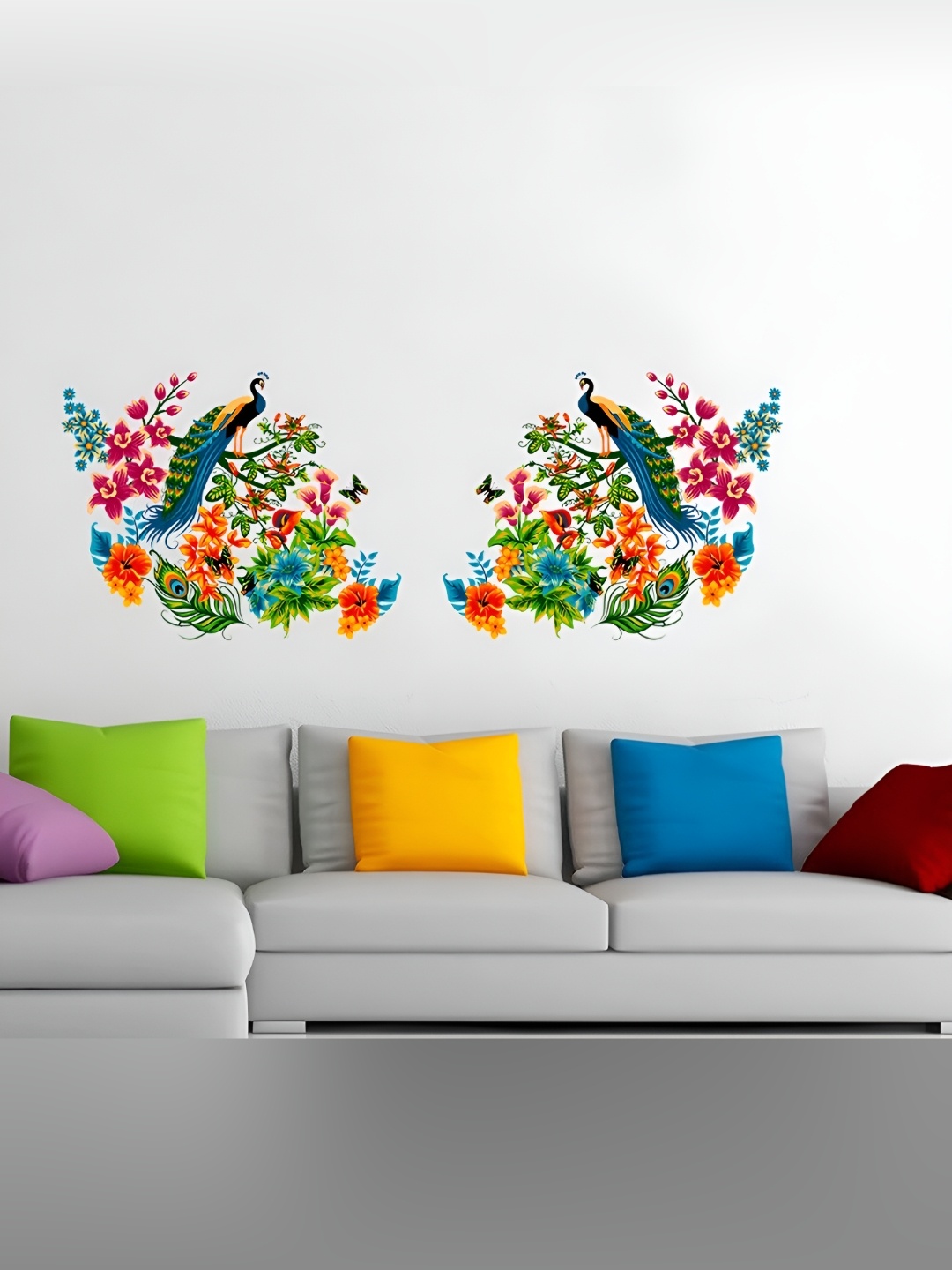 

Aquire Blue & Green Floral Peacock Self Adhesive Wall Sticker, Multi