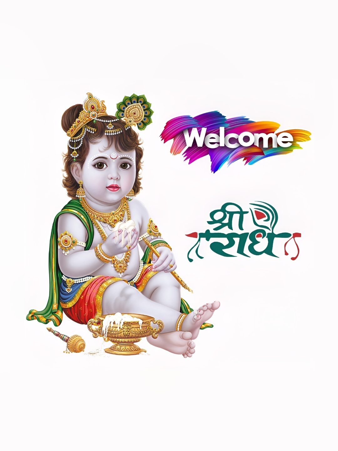 

Aquire Gold-Toned & Green Religious Krishna Printed Wall Paper