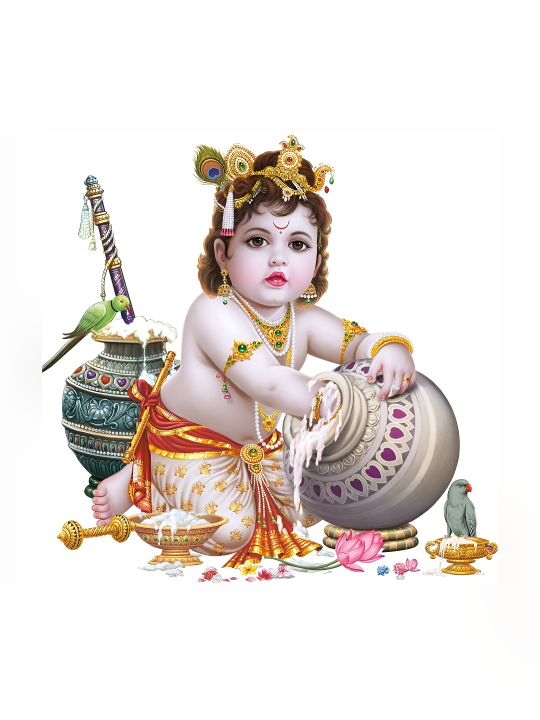 

Aquire Gold-Toned & White Religious Makhan Chor With Parrot Self Adhesive Sticker