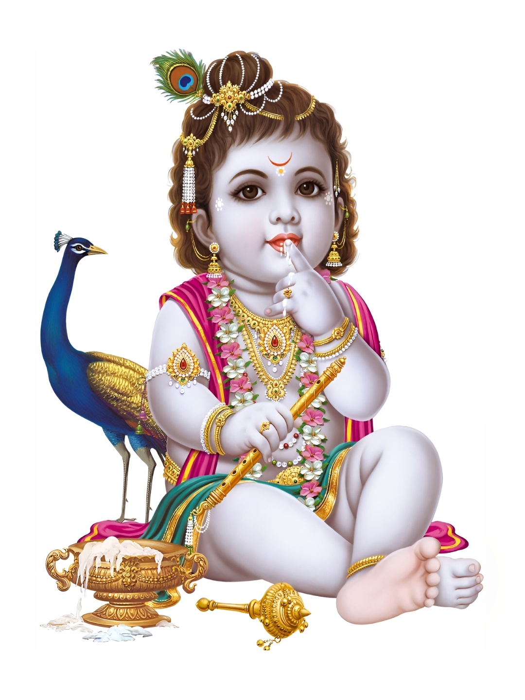 

Aquire Pink Green Makhan Chor With Peacock Self-Adhesive Wall Sticker