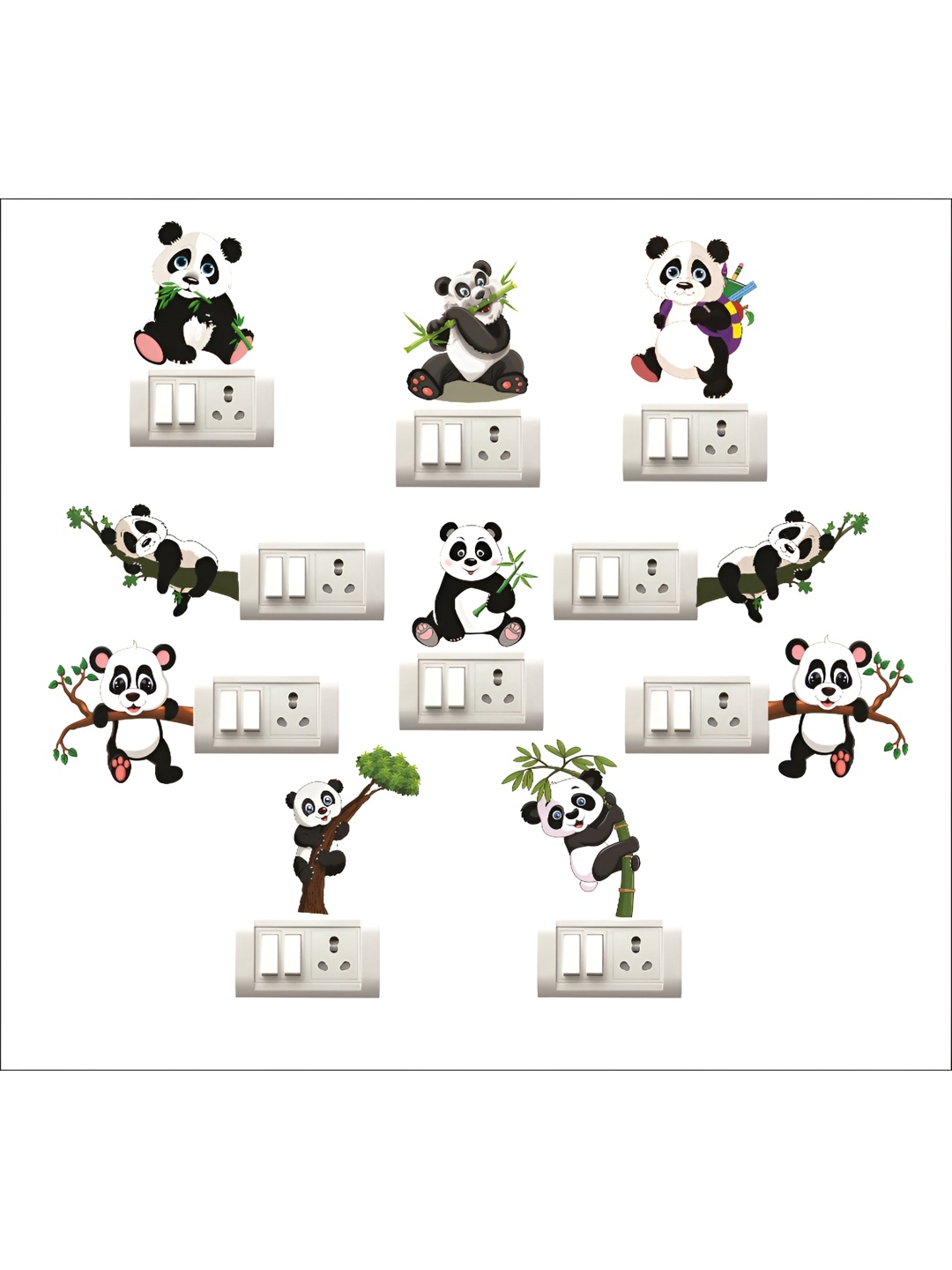

Aquire Black & Whiye 10 Pieces Cute Panda Switch Board Design Self Adhesive Wall Stickers