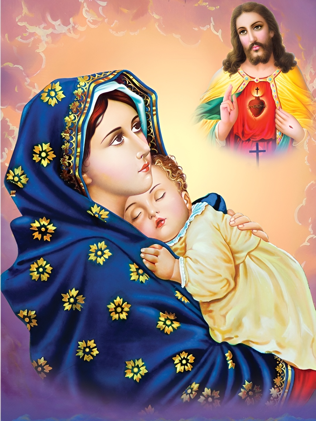 

Aquire Blue Orange Jesus & Mother Mary Self-Adhesive Wall Sticker