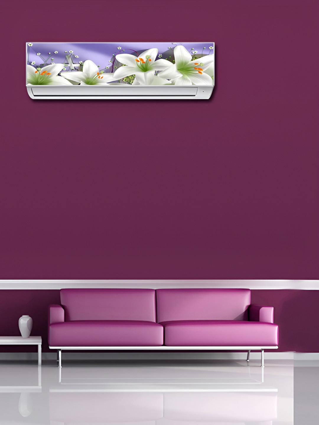 

Aquire White & Purple Floral Printed Self Adhesive AC Sticker