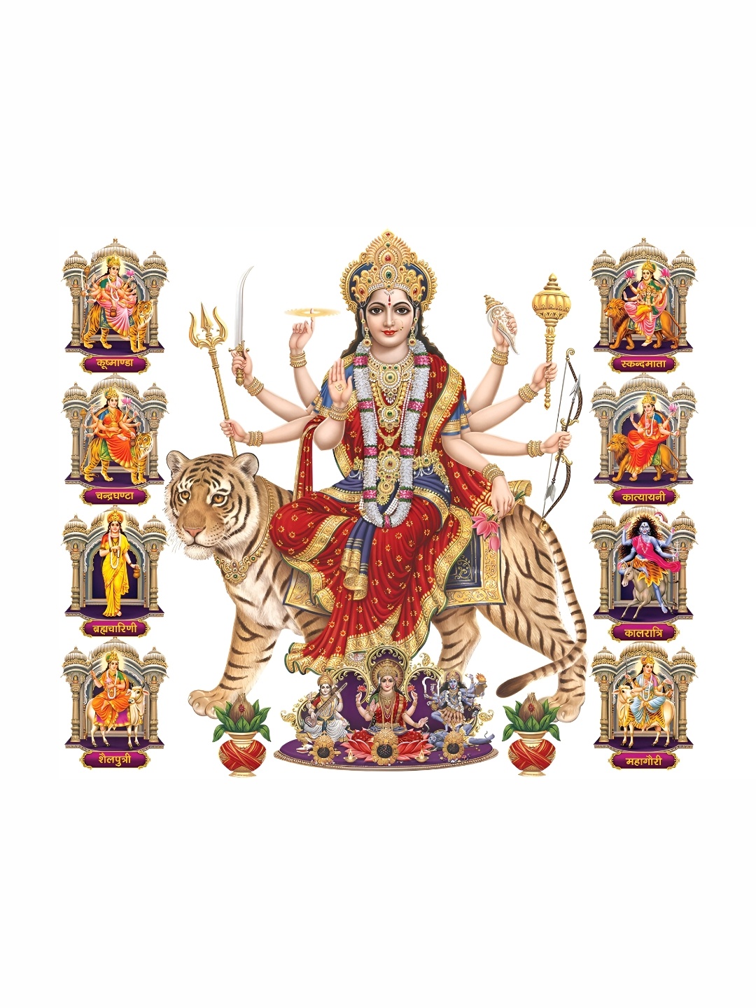 

Aquire Gold-Toned & Maroon Sherawali Mata & Her Nine Forms Self-Adhesive Wall Sticker