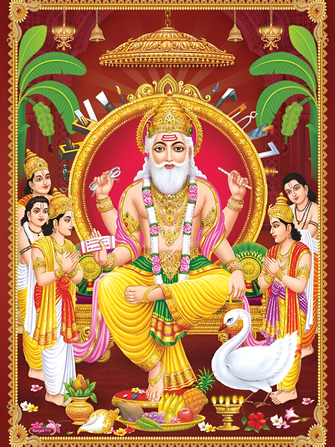 

Aquire Red Yellow Modern Art Vishwakarma Ji Self-Adhesive Wall Sticker