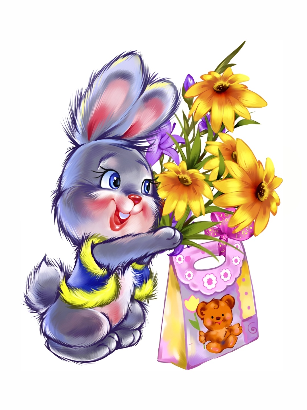 

Aquire Cute Rabbit with Bouquet Self Adhesive Wall Sticker, Purple