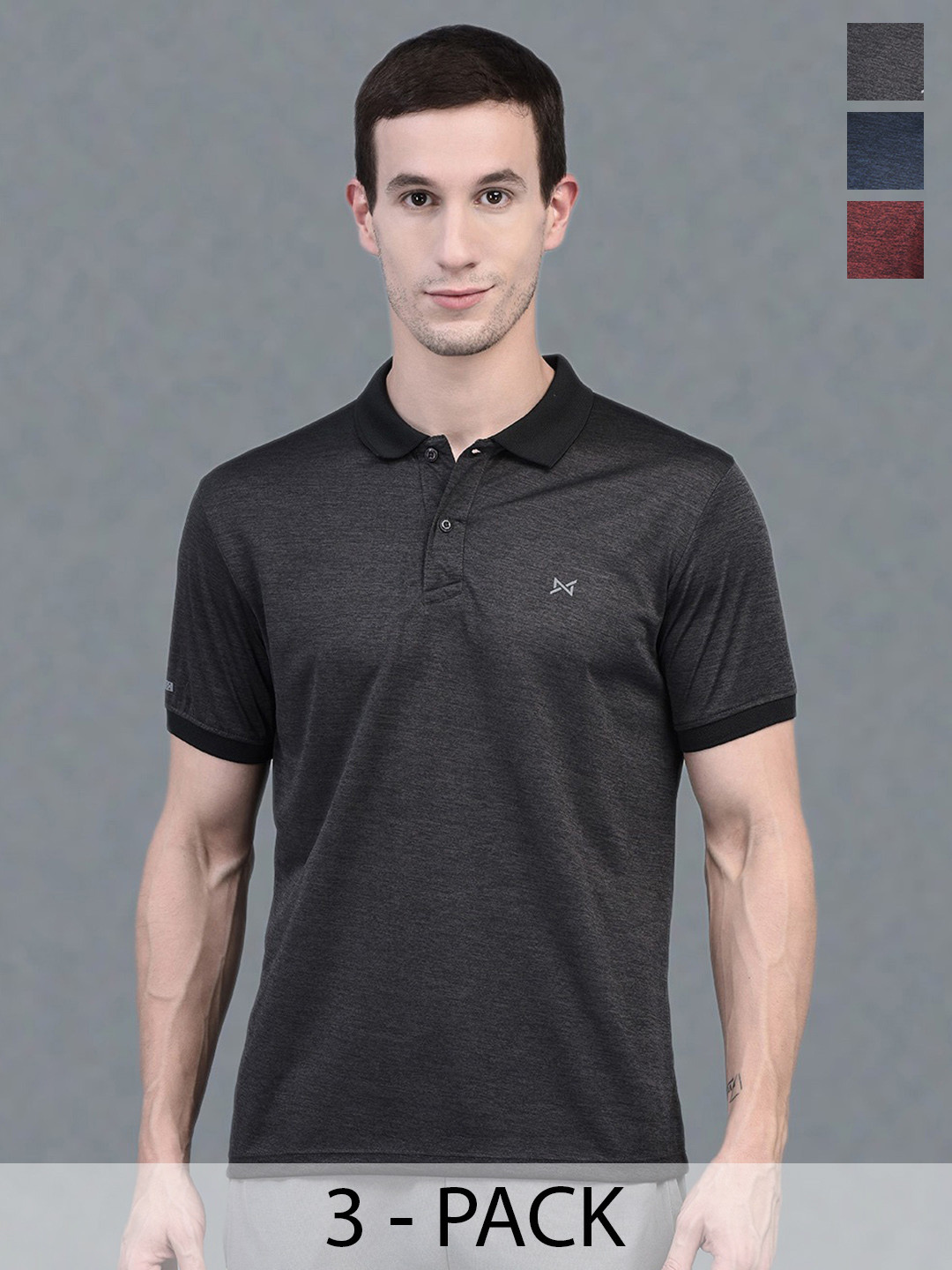 

Force NXT Pack Of 3 Anti Viral Anti Odour Cool Collared Polo Sports Solid T-Shirts, Black