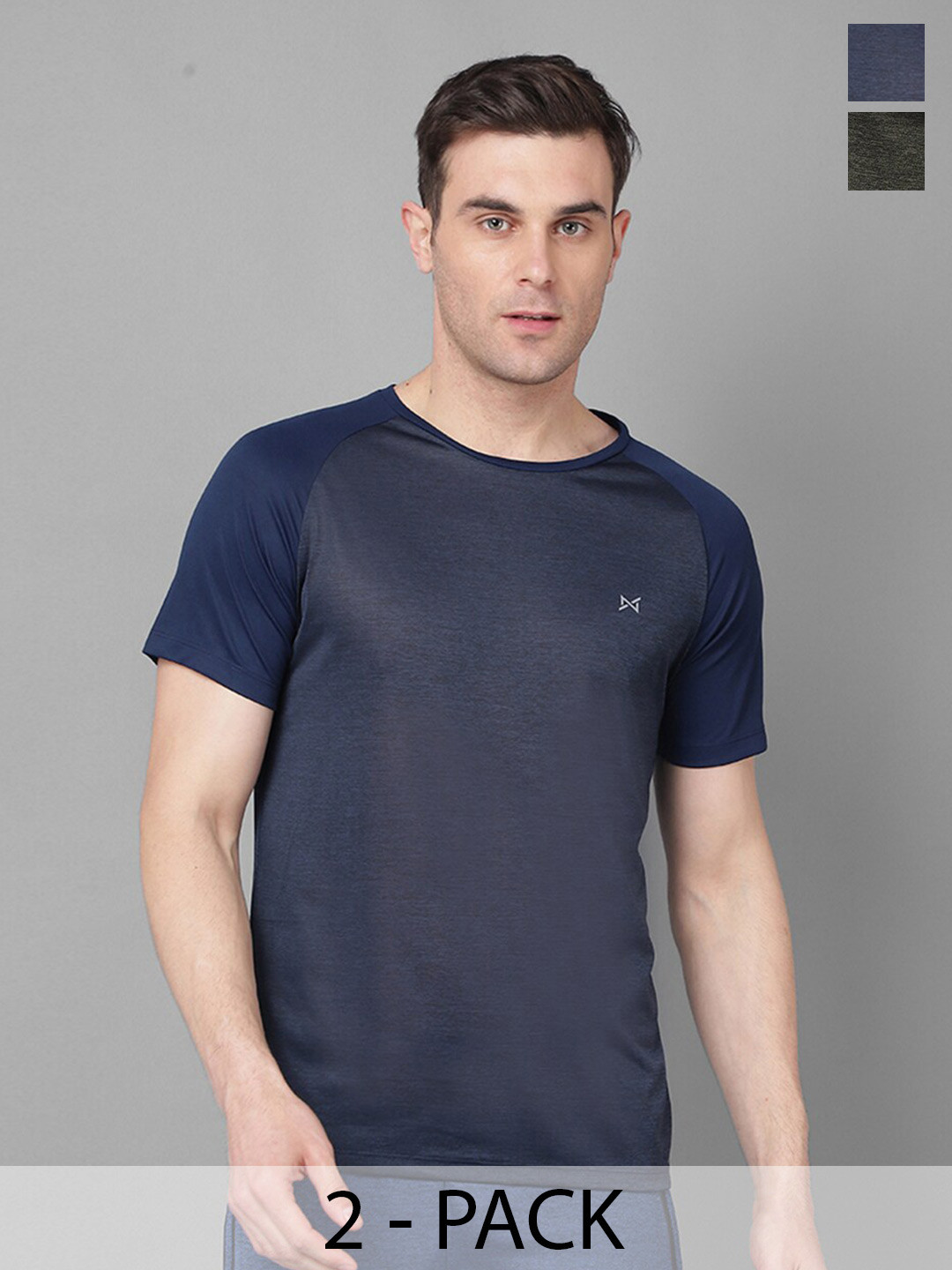 

Force NXT Pack Of 2 Raglan Sleeves Solid Anti Odour Cool Sports T-shirts, Navy blue